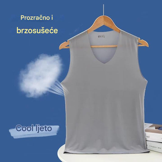 ❄️🆒【Kupi 3, dobiješ 2 gratis – ukupno 5 komada 🔥】【L–5XL】Ljetni muški potkošulja od ledene svile bez šavova, tanki model u većim veličinama