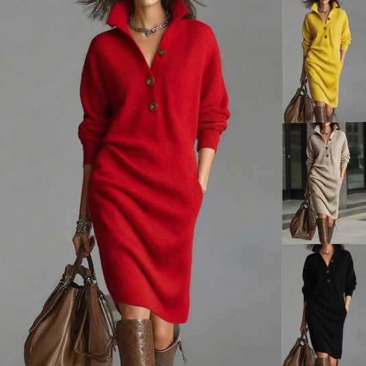 👗【S-3XL】 Νέο μοντέρνο πλεκτό φόρεμα με γιακά, άνετο και μοντέρνο