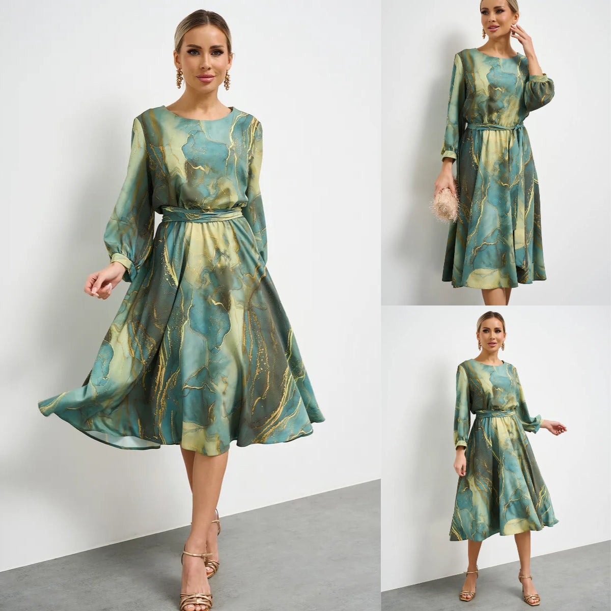 🌿👗Elegantní zelené šaty s dlouhými rukávy a sukní🌸💃