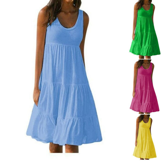 👗【S-5XL】Jednobojna jednostavna haljina 3677496