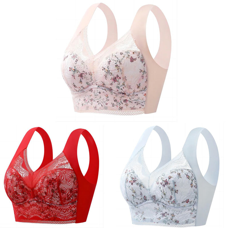 🔥【3 komada】💕🎁【40kg-100kg】Prozračan podesivi bešavni grudnjak od ledene svile za veće veličine