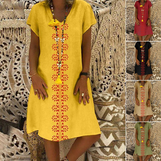 👗【S-5XL】Pamučna haljina s V-izrezom 3684065