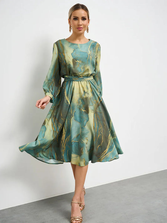 🌿👗Elegantní zelené šaty s dlouhými rukávy a sukní🌸💃