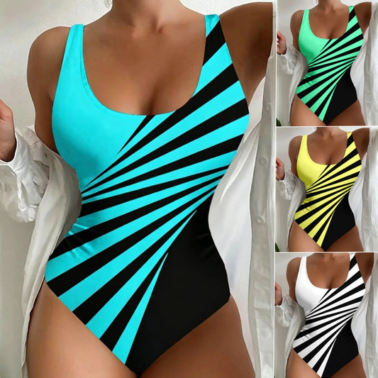🥰【Poslední den – sleva 50 %】🔥【M–8XL】Pruhované jednodílné plavky s potiskem