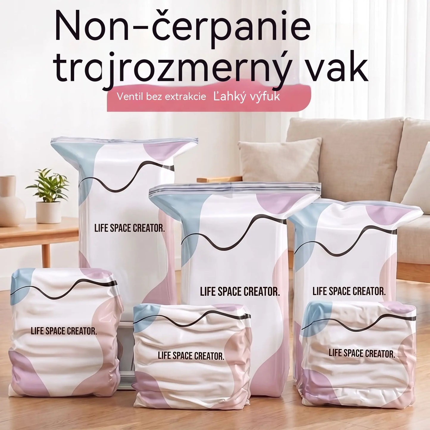 🧳 【5 kusů】💨 Velké kompresní vakuové úložné sáčky s lisováním – bez potřeby vakuové pumpy, nepropustné provedení, ideální pro úsporu místa v kufru i domácnosti ✈️