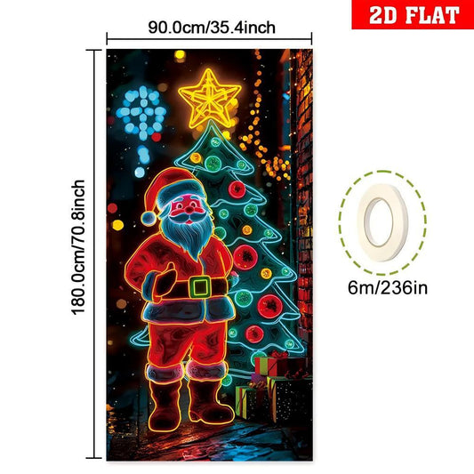 🎅【Compra uno y llévate otro】🎄 Pancarta navideña fluorescente UV para puerta/fondo/decoración para fiestas navideñas/tela decorativa navideña colgante