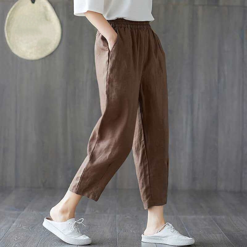 ✨【M-4XL】2026 dámské lněné a bavlněné volnočasové kalhoty ke kotníkům, měkké a prodyšné, univerzální a stylové