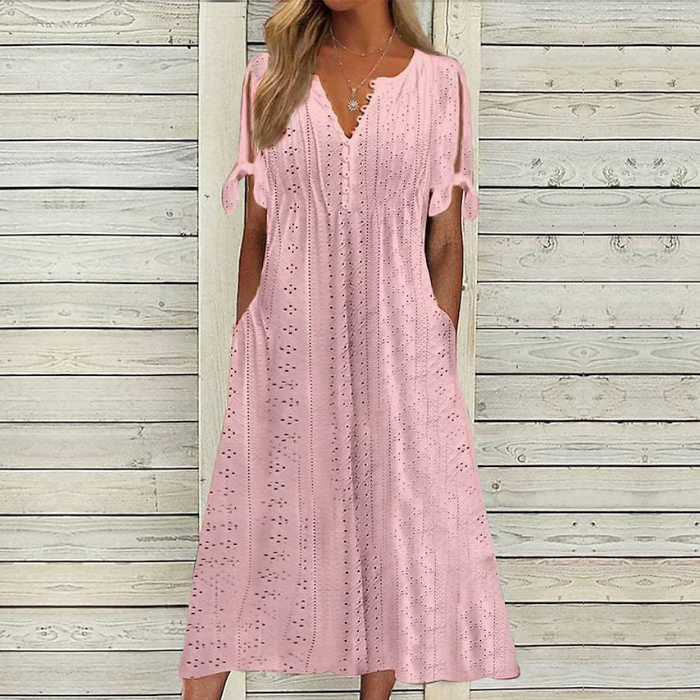👗【S-5XL】 Jednoduché vypasované prodyšné šaty – univerzální a stylové