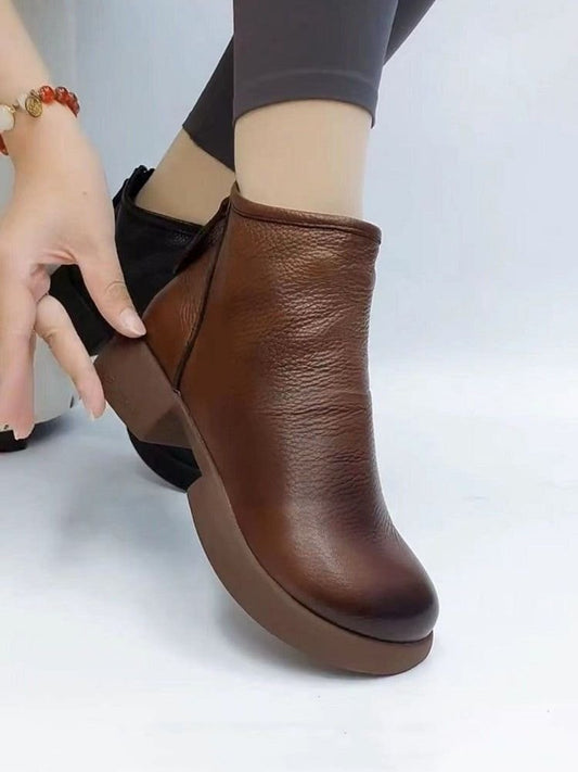 💟2025 Botas de mujer de alta gama para otoño e invierno, con exterior de piel y suela blanda, sin olor, resistentes al desgaste y resistentes al agua.