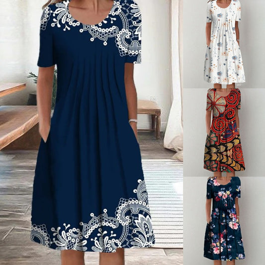 ⏳ 50 % popust【S-5XL】Sodobna obleka z okroglim izrezom in potiskom.
