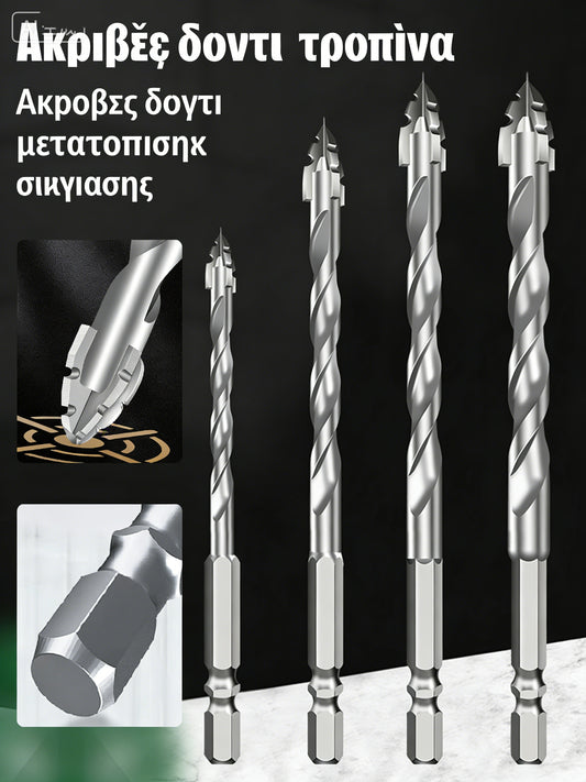 【6+8+10+12mm】Τρυπάνι εκκεντρικό με τετράπλευρη οδόντωση, κατάλληλο για ξηρή διάτρηση σε πλακάκια, σκυρόδεμα, μάρμαρο και γυαλί