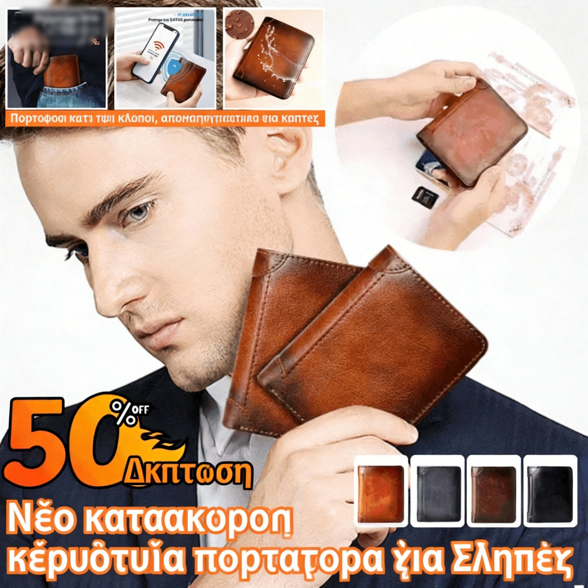 👝🔥Νέα ανδρικό δερμάτινο αντι‑κλοπής πορτοφόλι