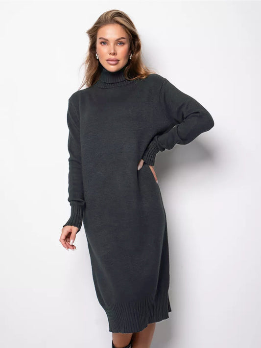 👗 Nuevo estilo de invierno, elegante vestido de punto de cuello alto, moderno y sofisticado.