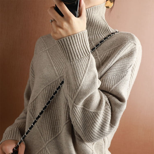 💟Jersey relajado de cachemir con cuello alto