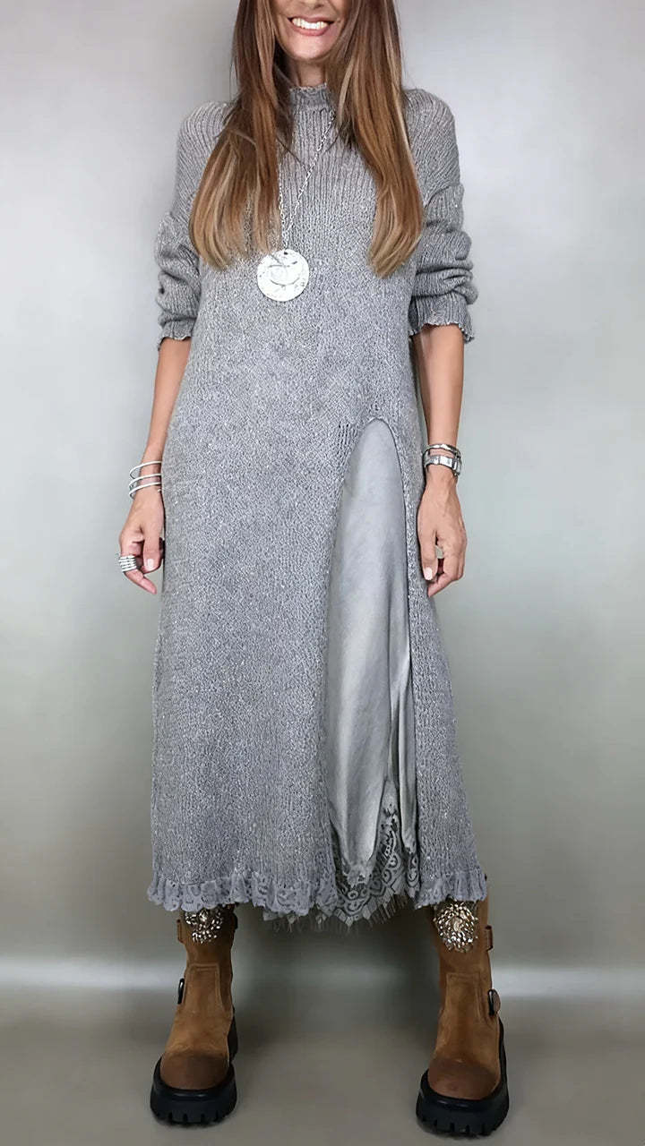 👗Zadnji dan 50% popusta✨【XS-3XL】Novi čipkasti komplet, s prorezima, pulover dizajn, dvo-dijelni komplet haljina-pulover s trakicama i prorezom