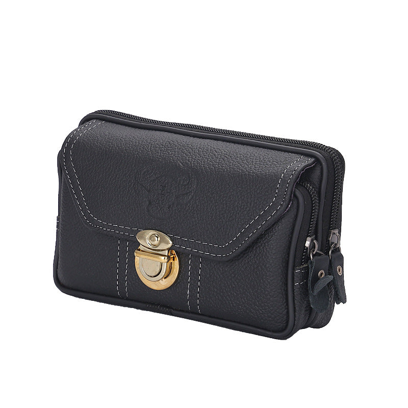 👜 Nuevo bolso de cintura para hombre, corte horizontal, funda para teléfono celular de cuero de vaca con piel de grano completo