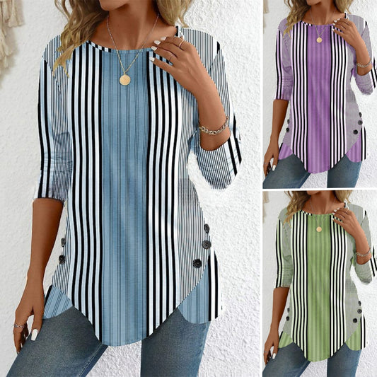 💕Speciální nabídka na letní novinky【S-3XL】Letní nová dámská pruhovaná volnočasová halenka, prodyšná a pohodlná, ideální volba na léto.