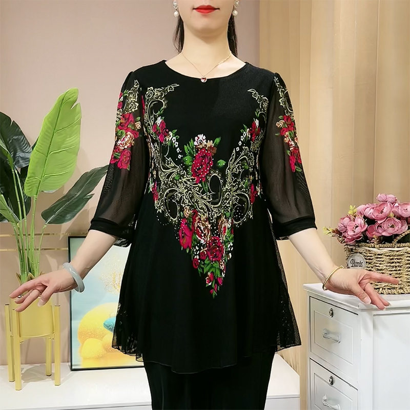 đLetnĂ speciĂĄlnĂ nabĂdkaăLâ5XLăDĂĄmskĂ© elegantnĂ triÄko s vintage potiskem pro zralĂ© ĆŸeny.
