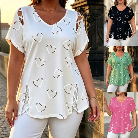 👚Poslední den slevy 50 % ✨【S-5XL】Letní módní tričko s potiskem, výstřihem do V a krátkým rukávem – prodyšné, pohodlné a zeštíhlující.