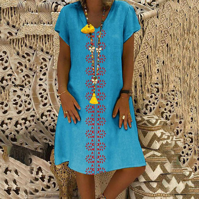 👗【S-5XL】Pamučna haljina s V-izrezom 3684065