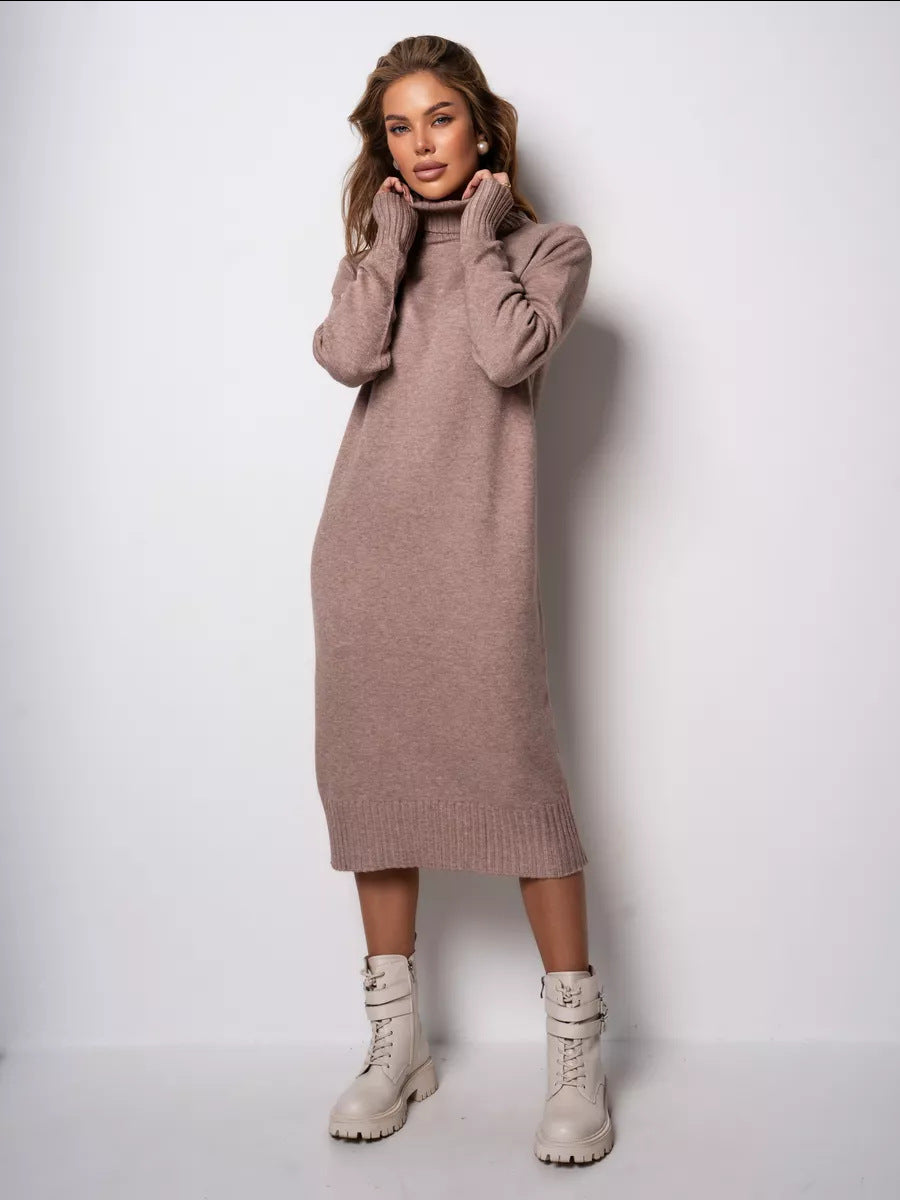👗 Nuevo estilo de invierno, elegante vestido de punto de cuello alto, moderno y sofisticado.