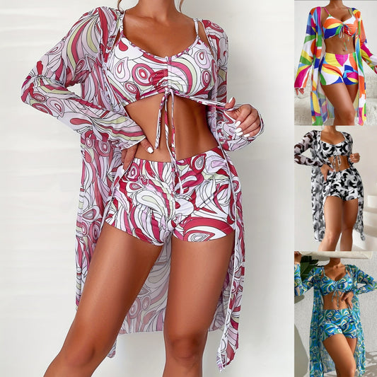 【S–XL】👙 Lehké a pohodlné módní třídílné plavky s potiskem, na výběr z více barev