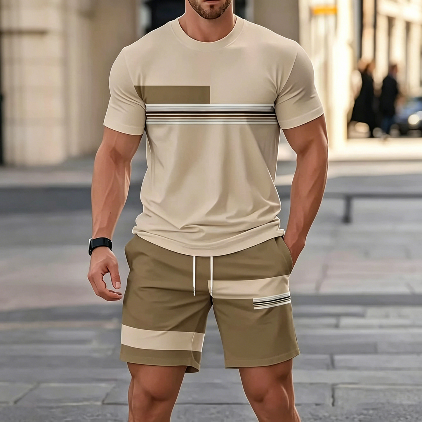✨Platba na dobírku【S–5XL】Pánský letní volnočasový dvoudílný set ve větších velikostech – pohodlné tričko s krátkým rukávem a kraťasy, prodyšný, pohodlný a snadno kombinovatelný.