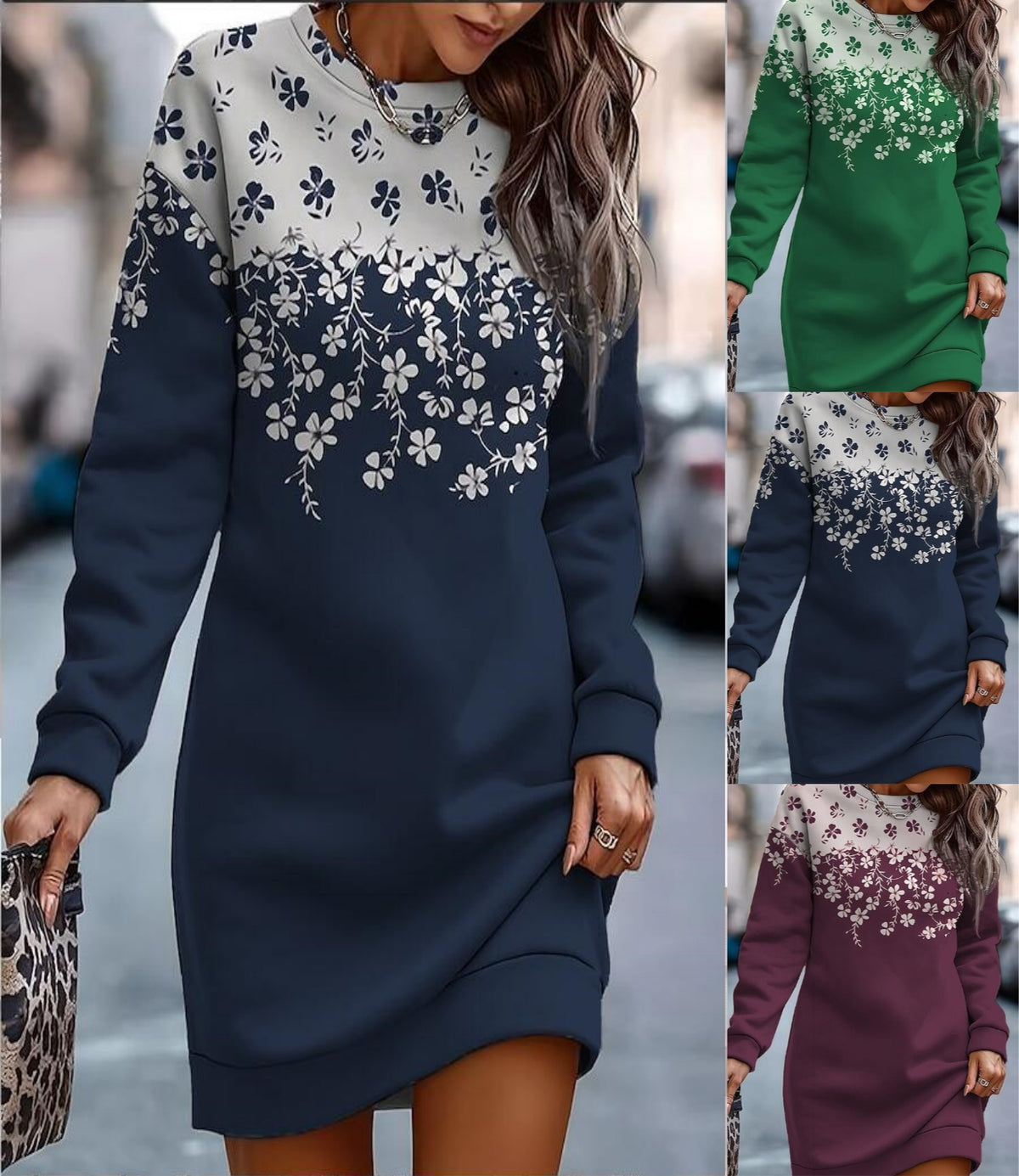 💕Zimowy bestseller👗【S-3XL】Nowa jesienno-zimowa sukienka sweterkowa w kwiatowy wzór