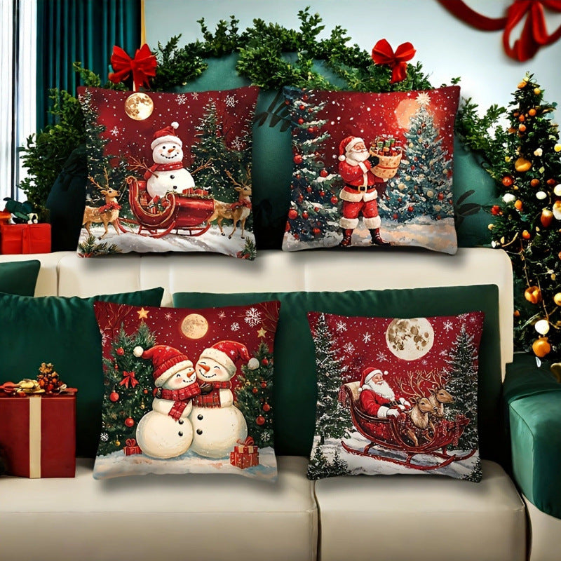 🎄Świąteczna wyprzedaż 🎅【zestaw 4 sztuk】 świąteczne poszewki na poduszki ✨