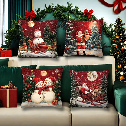 🎄Świąteczna wyprzedaż 🎅【zestaw 4 sztuk】 świąteczne poszewki na poduszki ✨