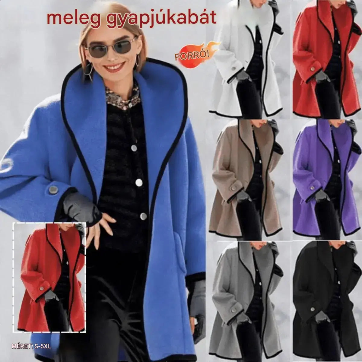 ❄️【S–5XL】Új őszi és téli többszínű, bő szabású gyapjúkabát kerek nyakkivágással és kapucnival