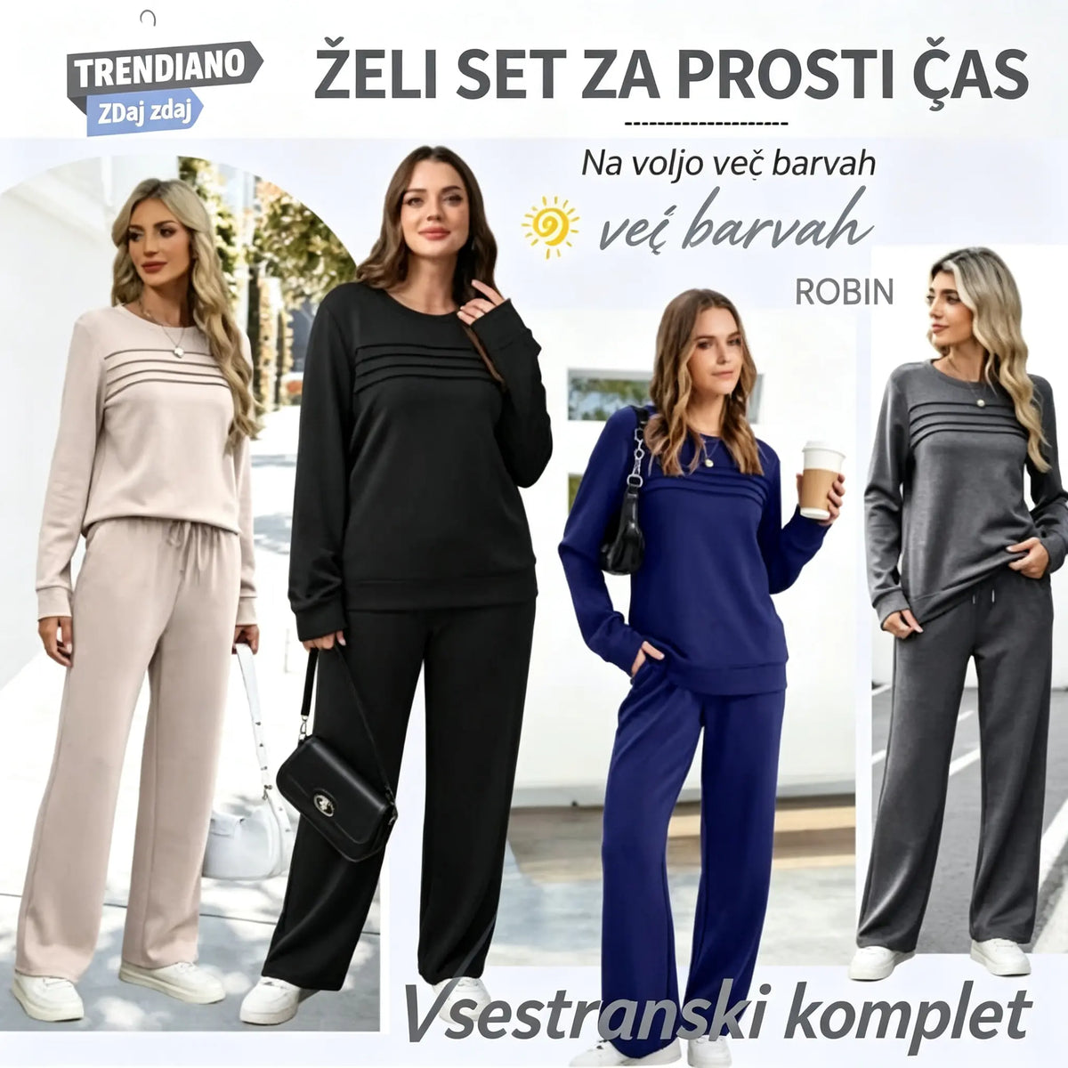 🔥Zadnji dan – 50 % popust 💖【S–5XL】Moden ženski športni komplet za vsak dan, kakovostna bombažna majica z dolgimi rokavi + hlače – E ✅️Plačilo po povzetju