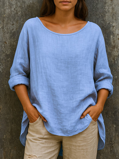 ✨【S–3XL】Stylové bavlněné a lněné tričko s kulatým výstřihem, jednoduché a ležérní, prodyšné a univerzální