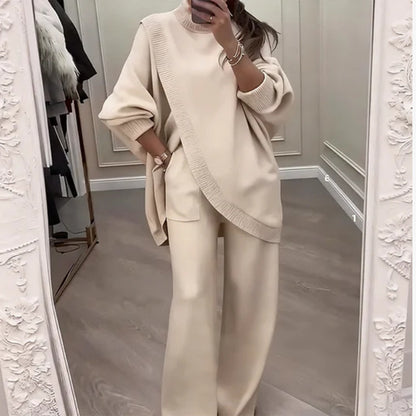 🔥【S-5XL】Damski modny i wygodny zestaw – asymetryczny sweter + spodnie typu wide leg