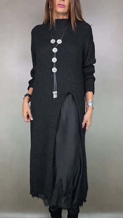 👗Zadnji dan 50% popusta✨【XS-3XL】Novi čipkasti komplet, s prorezima, pulover dizajn, dvo-dijelni komplet haljina-pulover s trakicama i prorezom