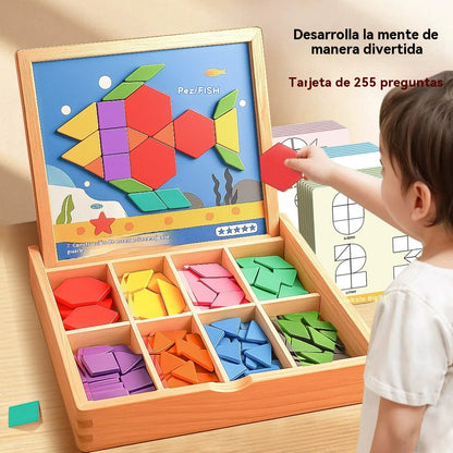🌈🧩【75 piezas】🔥👶Juguete de rompecabezas tangram de madera magnético, entrenamiento cerebral y juguete educativo para niños, estimula el pensamiento