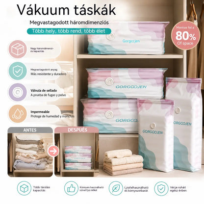 🧳 5 darab 💨 Nagyméretű, kompressziós vákuumos tárolózsákok: nincs szükség pumpára, légmentesen záródnak, és ideálisak a helytakarékossághoz a bőröndben és otthon is ✈️