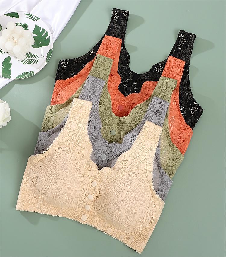 😍【40–90 κιλά】Γυναικείο λεπτό, διαπνέον σουτιέν από δαντέλα, με μπροστινό κούμπωμα, ώριμο στυλ