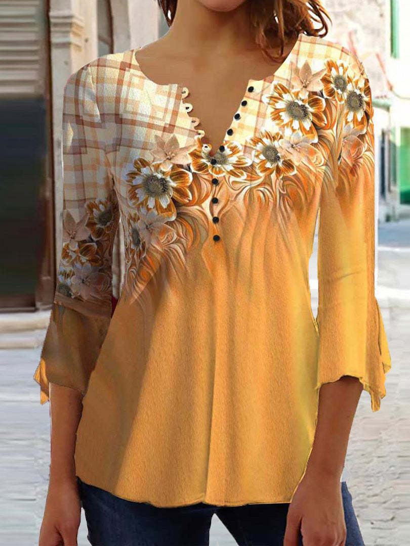 😍 Poslední den – sleva 50 %! ⏳ [S-5XL] Stylové dámské tričko s V výstřihem a potiskem
