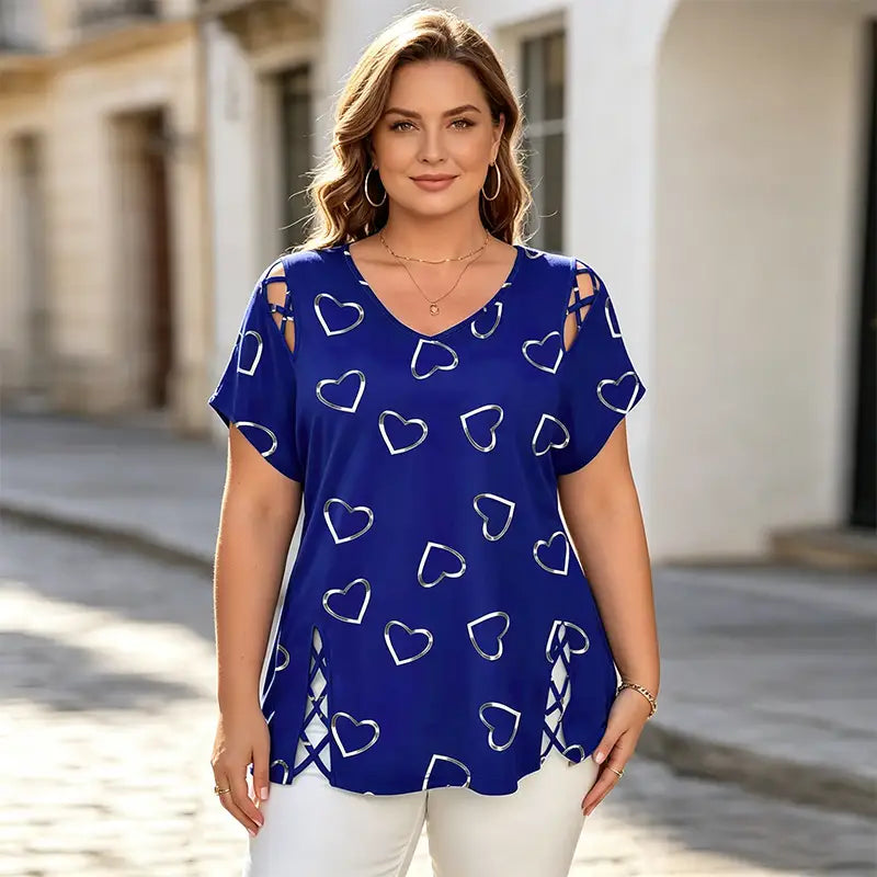 👚Poslední den slevy 50 % ✨【S-5XL】Letní módní tričko s potiskem, výstřihem do V a krátkým rukávem – prodyšné, pohodlné a zeštíhlující.