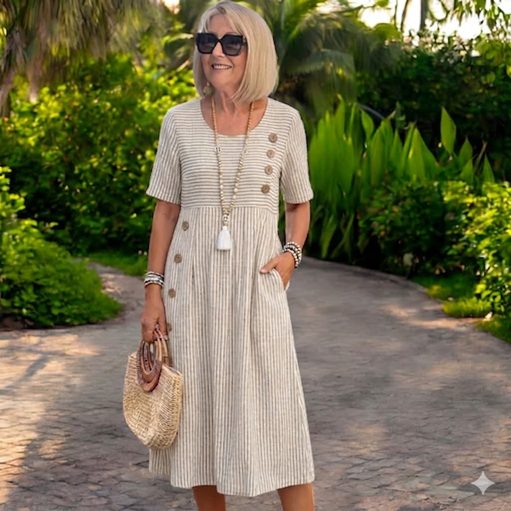 ✨【S-2XL】✨ Vestido midi a rayas ligero y vaporoso