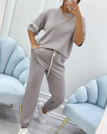 ⏳ Časovno omejena ponudba! 💕【S-5XL】Poletni ženski sproščeni komplet iz 100 % bombaža, enobarvna majica in hlače