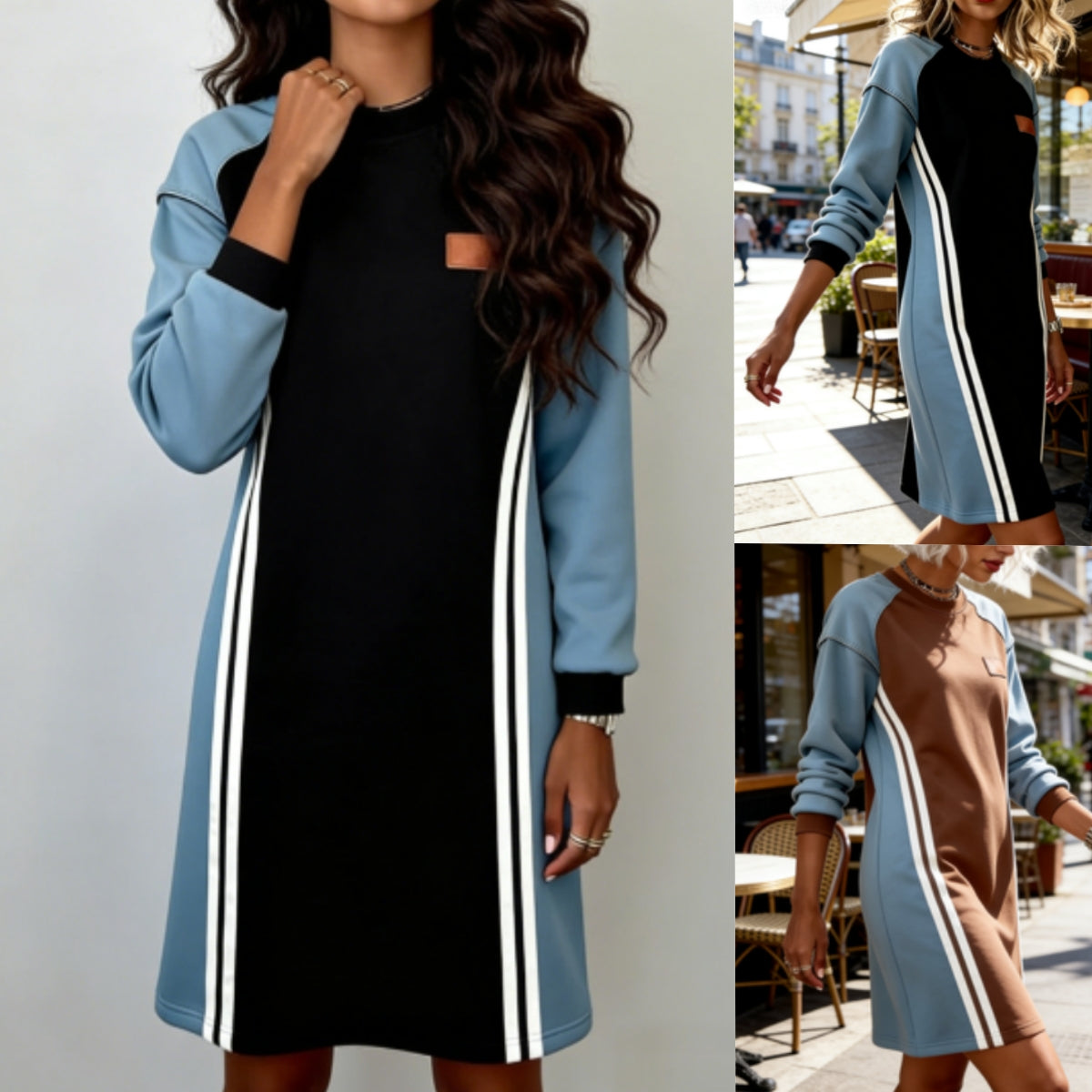 👗【S-3XL】Zimska ženska moderna haljina s okruglim izrezom, s elementima linija, svestrana i udobna