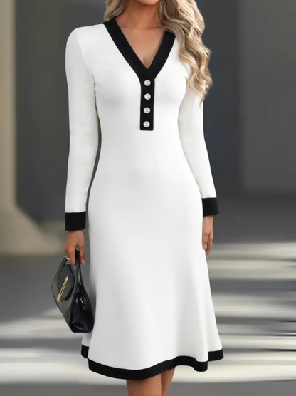 👗【S-3XL】Ženska jesensko-zimska haljina s kontrastnim V-izrezom