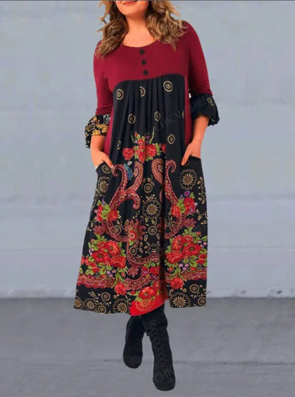 ⏳ Último día – 50% de descuento【S-5XL】👗Nuevo vestido casual de manga larga con estampado retro para otoño/invierno