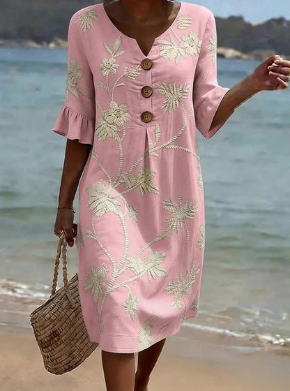 👗【S-3XL】Dámské šaty z bavlny a lnu s nafoukanými rukávy a knoflíky