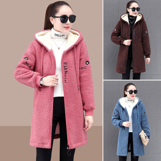 🥰【M-4XL】Nova modna zimska srednje duga ženska jakna od debele i tople koraljne tkanine