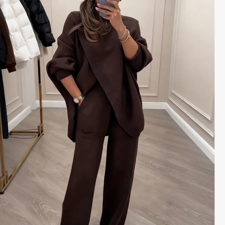 🔥【S-5XL】Damski modny i wygodny zestaw – asymetryczny sweter + spodnie typu wide leg