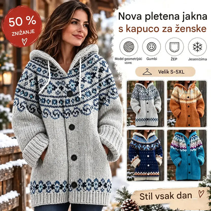 🔥Zadnji dan – 50 % popust🔥【S–5XL】✨Nova pisana pletena jakna s kapuco za jesen/zimo