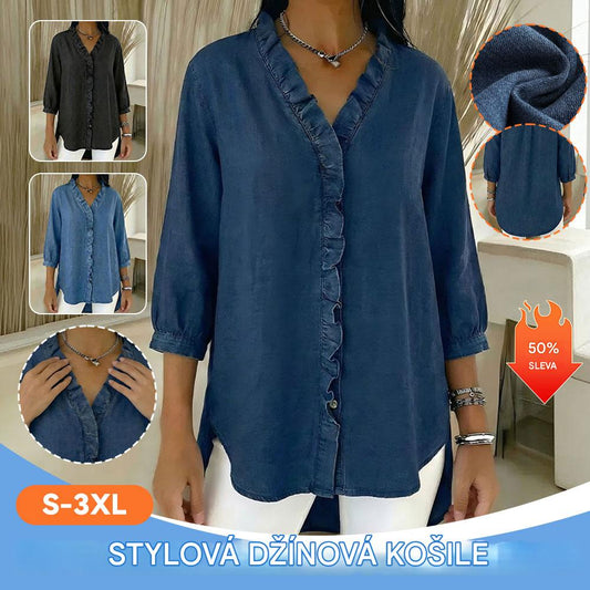 💕【40–100 kg】Nový elegantní dámský ležérní top s výstřihem do V a volánkovým designem,✅️ Platba na dobírku